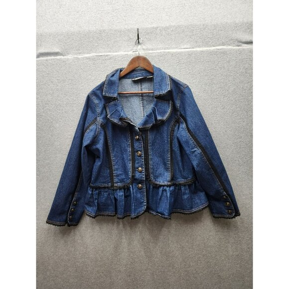 Womens 1X Denim Ruffled Hem Jacket By The Pyramid Collection - Picture 1 of 5
